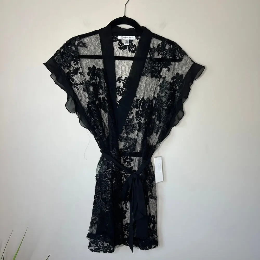 The Rya Charming‎ Cover Up NWT Embroidered Sequin Lace Chiffon Lingerie SZ XS/S